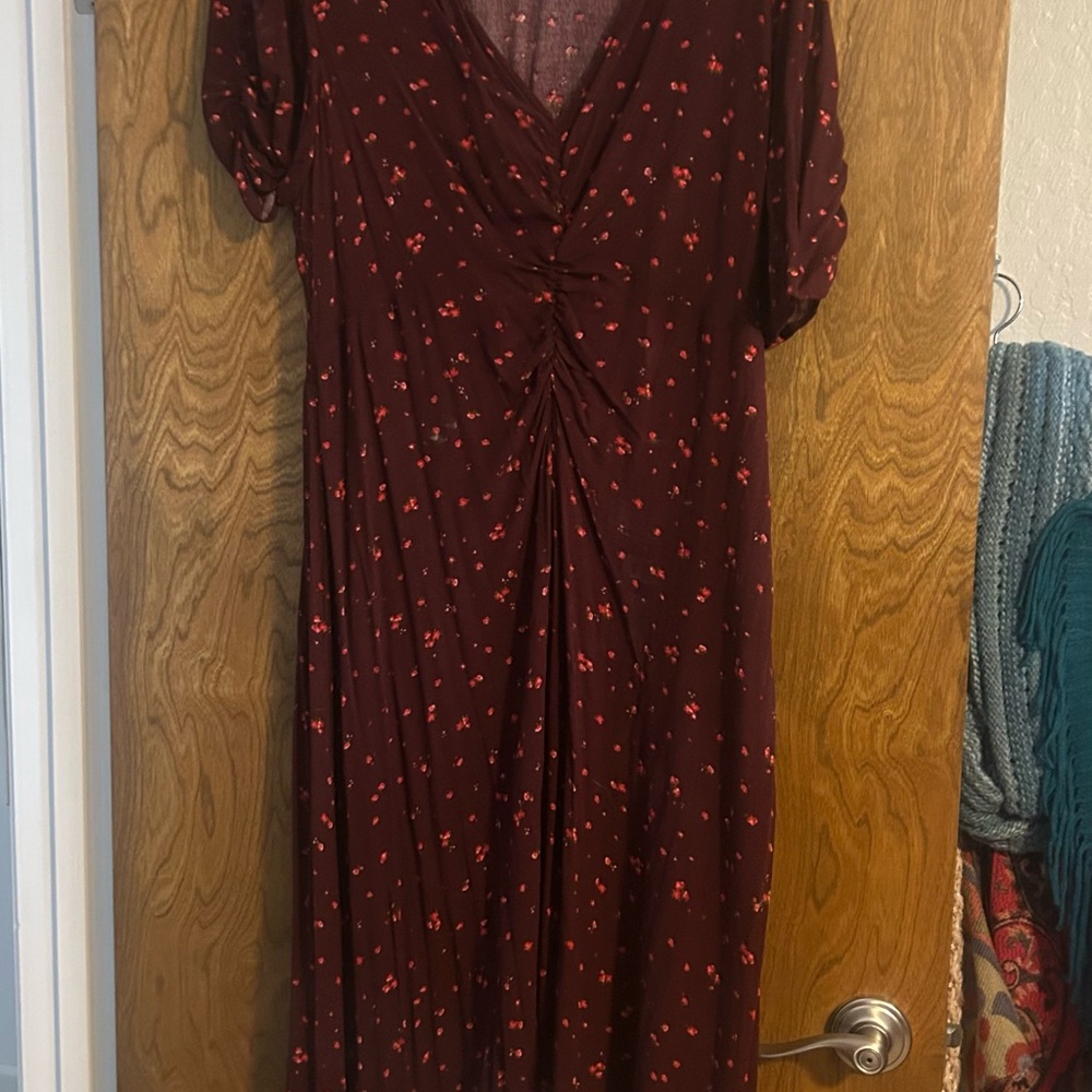 Old Navy Burgundy Maxi Dress with Red Floral Print
